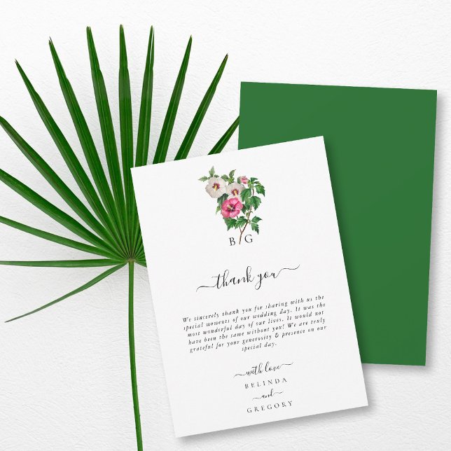 Tropical Hibiscus Sommar Bröllop Tack Kort (Watercolor Tropical Hibiscus Summer Wedding Thank You Card)