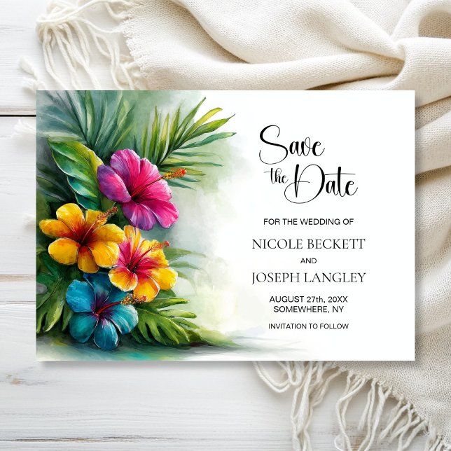 Tropical Hibiscus Wedding Save the Date Spara Datumet (Skapare uppladdad)