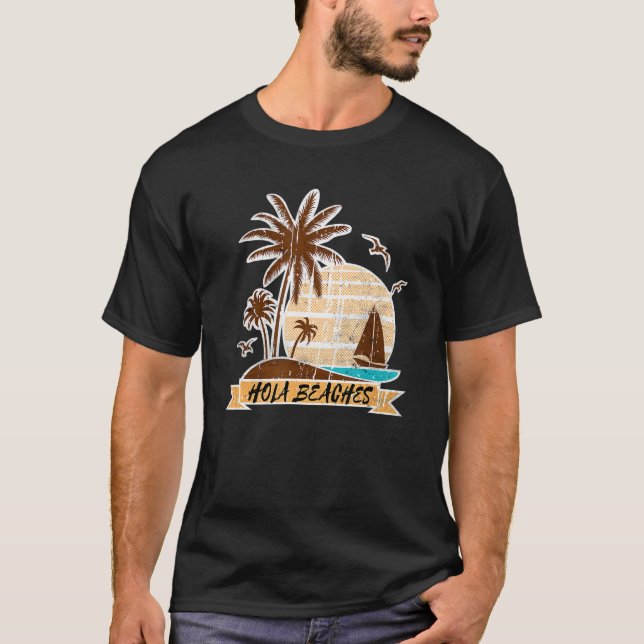 Tropical Hola, Tropical Träd Sand Beach Summer Vac T Shirt (Framsida)
