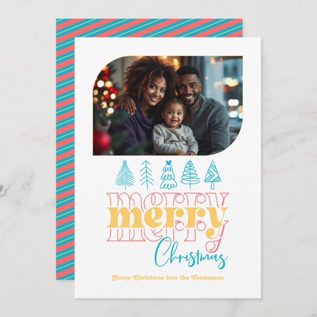 Tropical Holiday Retro Doodle Jul Foto Julkort (Fram/baksida)