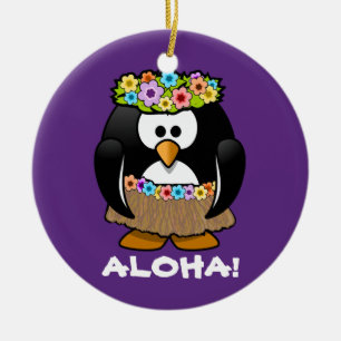 Tropical Hula Hawaiian Penguin Julgransprydnad Keramik