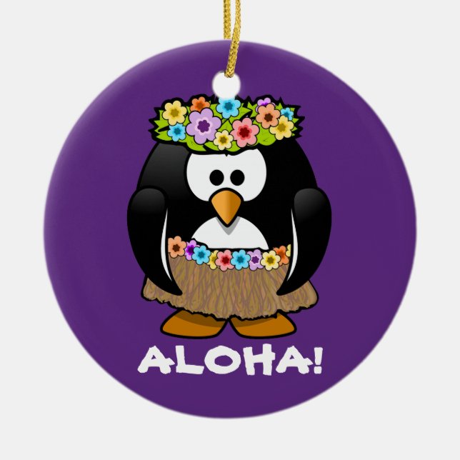Tropical Hula Hawaiian Penguin Julgransprydnad Keramik (Framsidan)