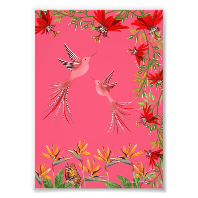 Tropical hummingbirds flowers plant wall poster (Framsidan)