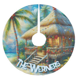 Tropical Hut Christmas Palm Tree Personalized Julgransmatta Borstad Polyester