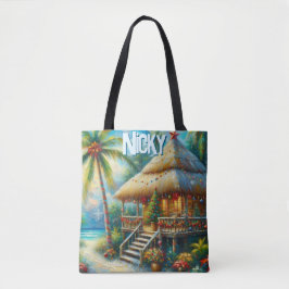 Tropical Hut Christmas Palm Tree Personalized Tygkasse