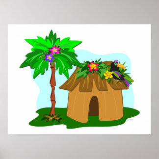 Tropical Hut, Handflatan Träd och Toucan Poster