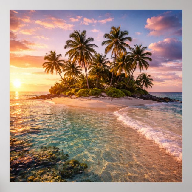 Tropical Island at Sunset Poster (Framsidan)