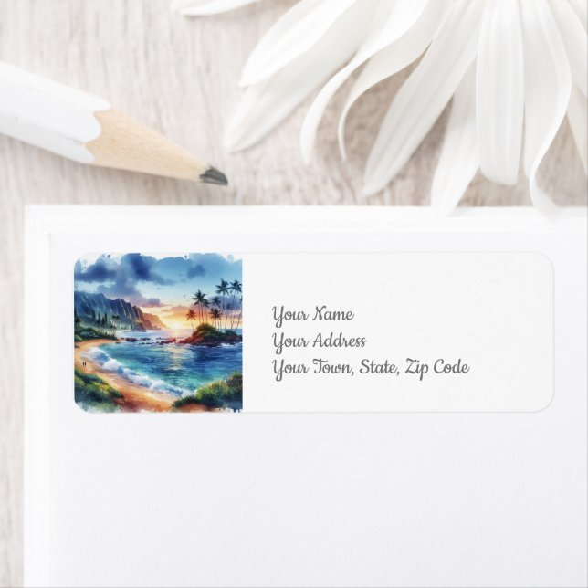 Tropical Island Beach Coastal Returadress Etikett (Insitu)