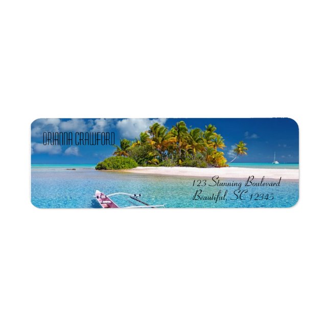 Tropical Island Beach Getaway Paradise Returadress Etikett (Framsidan)