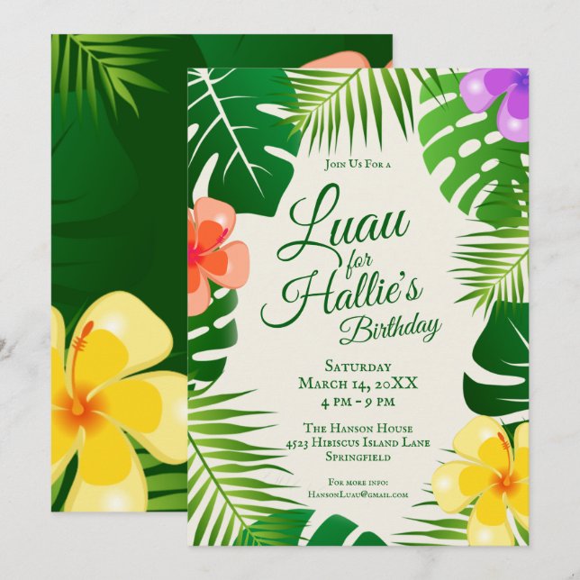 Tropical Island Beach Luau Birthday Inbjudningar (Fram/baksida)