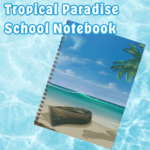Tropical Island Beach Paradise Boat Anteckningsbok