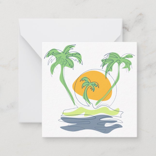 Tropical island beach scenery. Outline palm tree Anteckningskort (Framsida)