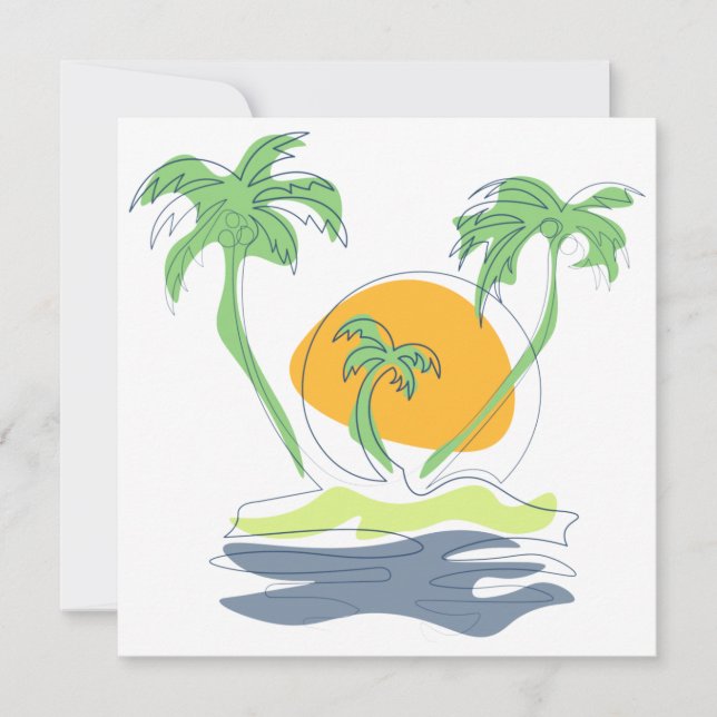 Tropical island beach scenery. Outline palm tree   Kort (Framsida)
