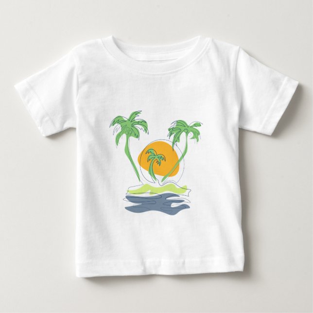 Tropical island beach scenery. Outline palm tree  T Shirt (Framsida)