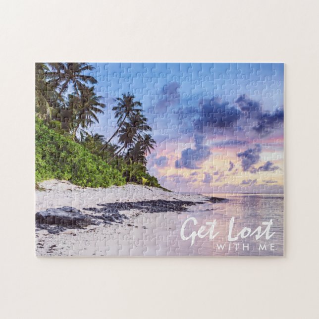 Tropical Island Beach Sunset Get Borttappad Pussel (Horisontell)