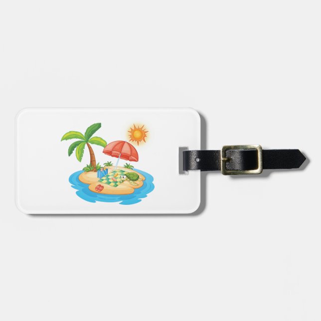 Tropical Island Beach Turtle Palm Tree Picnic Bagagebricka (Horisontell Framsida)