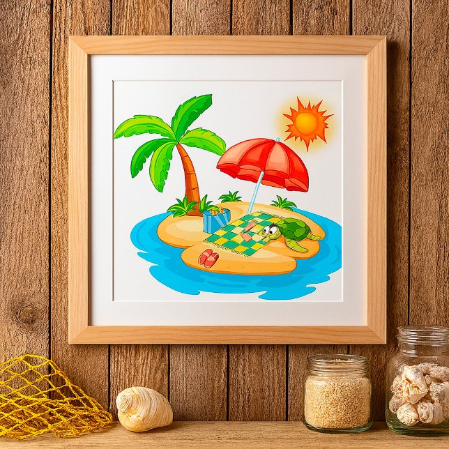 Tropical Island Beach Turtle Palm Tree Picnic Poster (Skapare uppladdad)