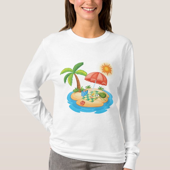 Tropical Island Beach Turtle Palm Tree Picnic T Shirt (Framsida)