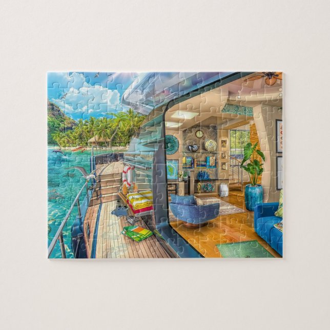 Tropical Island Boat Jigszle Puzzle Pussel (Horisontell)