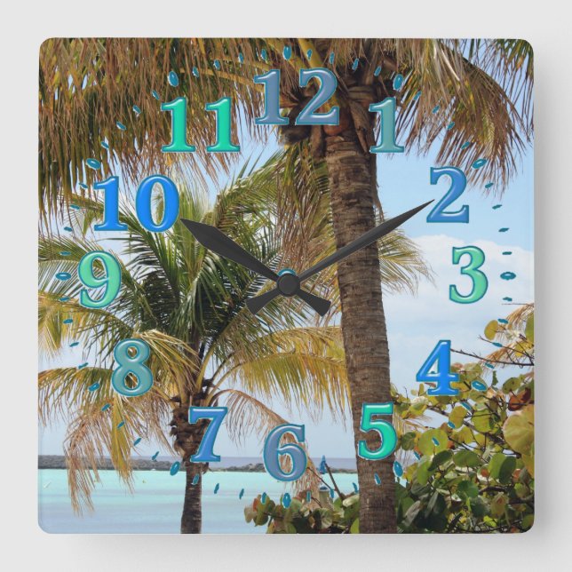 Tropical Island Clock Fyrkantig Klocka (Framsida)