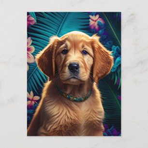 Tropical Island Golden Retriever Puppy - vykort