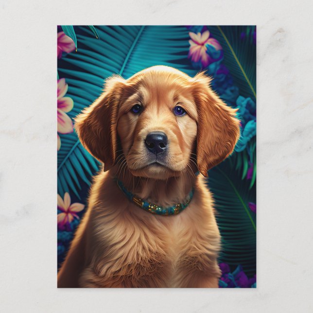 Tropical Island Golden Retriever Puppy - vykort (Framsida)