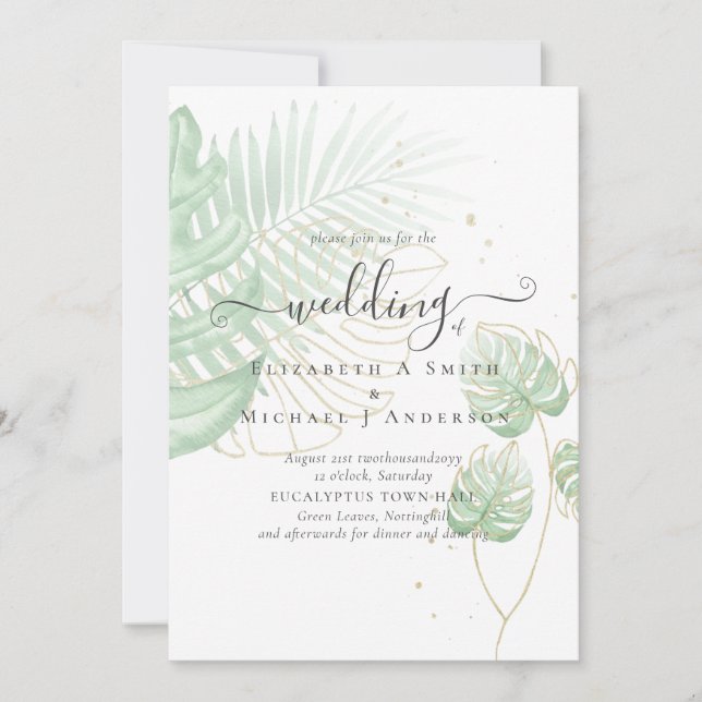 Tropical Island Handflatan Lövs Beach Wedding Inbjudningar (Framsida)