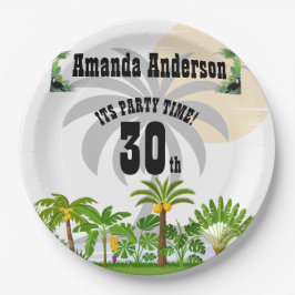 Tropical Island Handflatan Träd Sunset Papper Plat