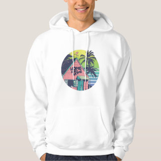 Tropical Island House Retro Sunset Art Hoodie