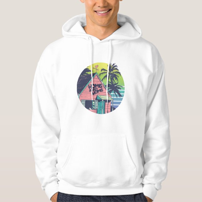 Tropical Island House Retro Sunset Art Hoodie (Framsida)
