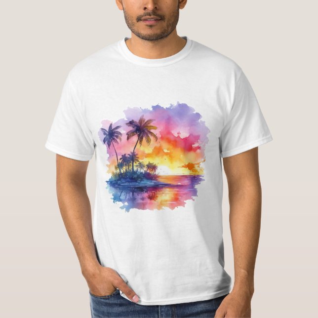 Tropical island landscape at dusk t shirt (Framsida)