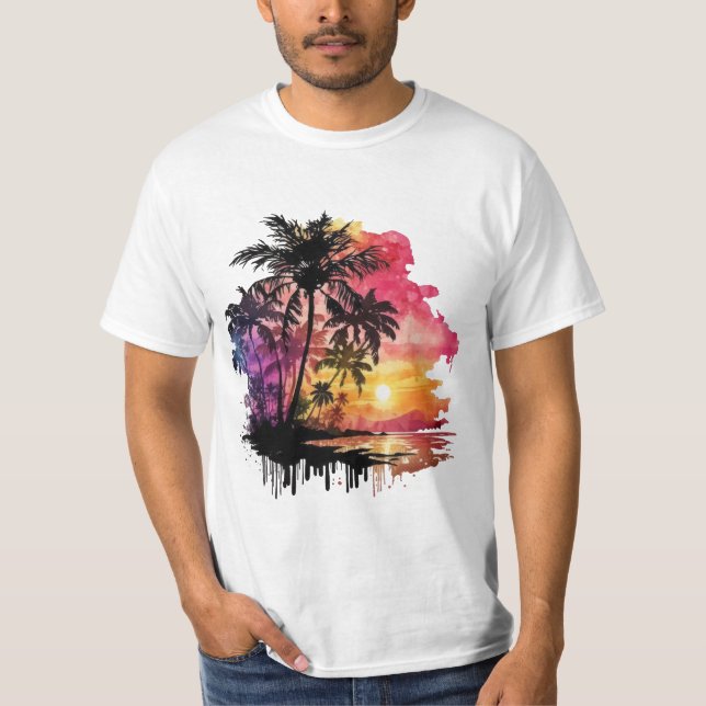 Tropical island landscape at dusk t shirt (Framsida)