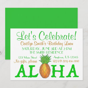 Tropical Island Luau Pineapple Hawaii Aloha Party Inbjudningar