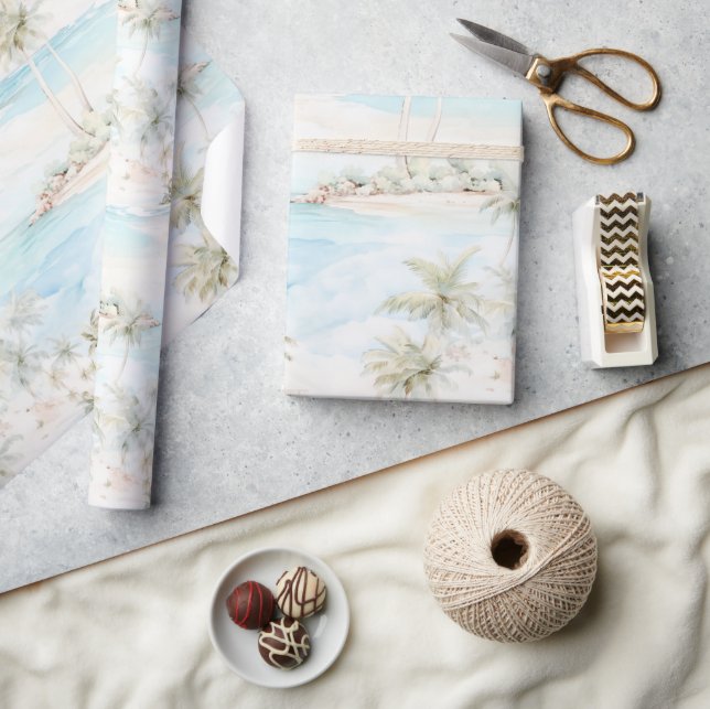 Tropical Island Palm Trees Beach  Presentpapper (Hantverk)