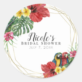 Tropical Island Paradise Birds Blommigt Botanical Runt Klistermärke