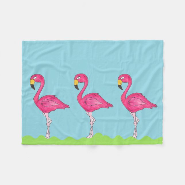 Tropical Island Paradise Grönt Rosa Flamingo Bird Fleecefilt (Framsidan (Horisontell))