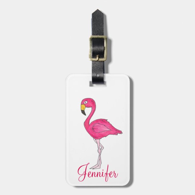 Tropical Island Paradise Shock rosa Flamingo Bird Bagagebricka (Vertikal Framsida)