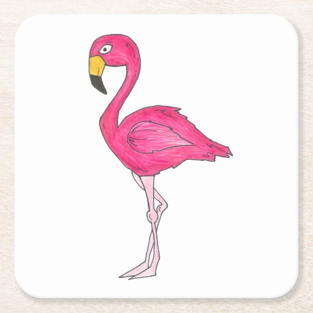Tropical Island Paradise Shock rosa Flamingo Bird Underlägg Papper Kvadrat (Framsidan)