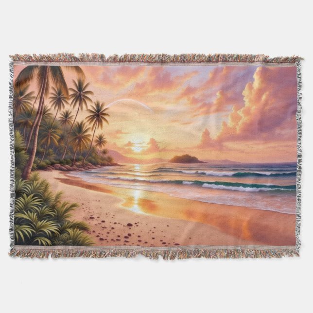 Tropical Island Paradise & Sunset Vibrant Rainbow Filt (Framsidan)
