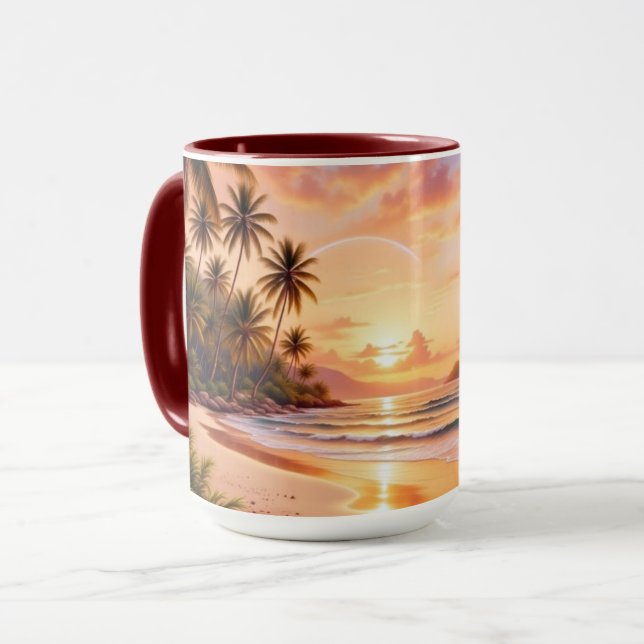 Tropical Island Paradise & Sunset Vibrant Rainbow Mugg (Framsida vänster)