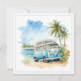 Tropical Island Retro Blue Bus Anteckningskort