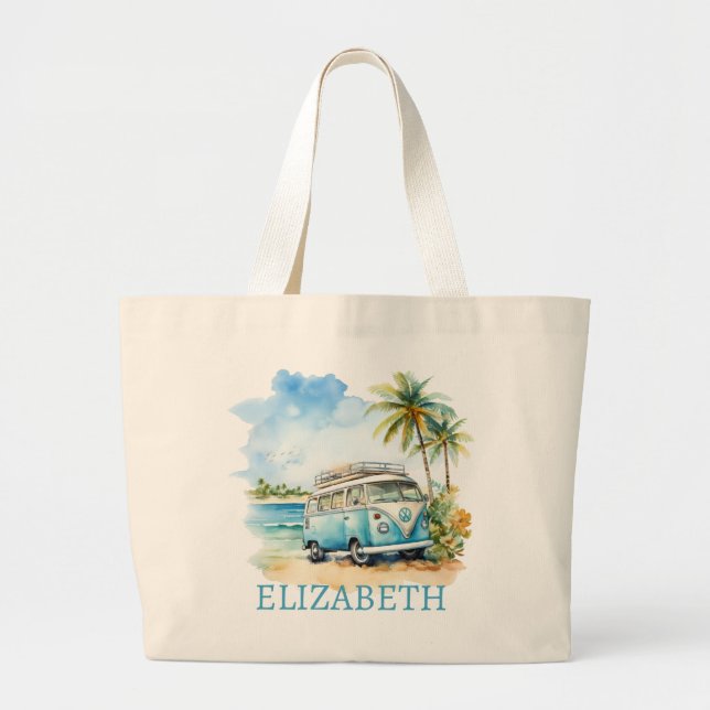 Tropical Island Retro Blue Bus  Jumbo Tygkasse (Framsidan)