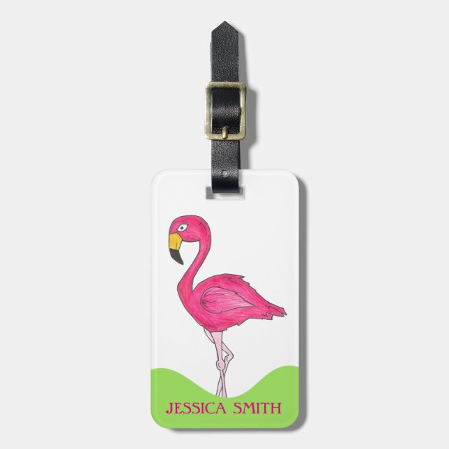 Tropical Island Rosa Flamingo Bird Personlig Bagagebricka (Vertikal Framsida)