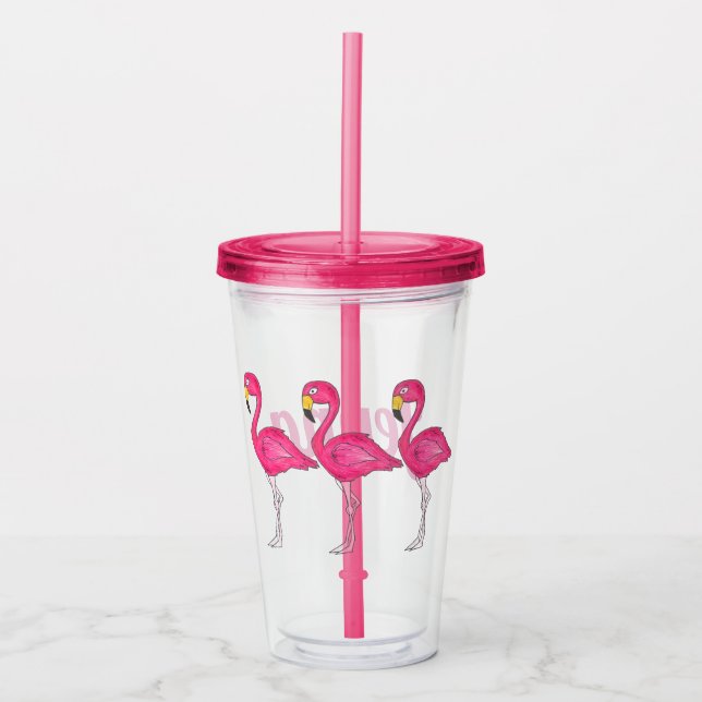Tropical Island Rosa Flamingo Bird Personlig Take Away Mugg (Framsida)