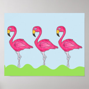 Tropical Island Rosa Flamingo Bird Poster