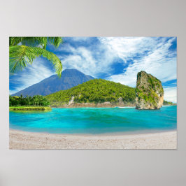 Tropical Island Sandy Beach Handflatan Träd Paradi Poster