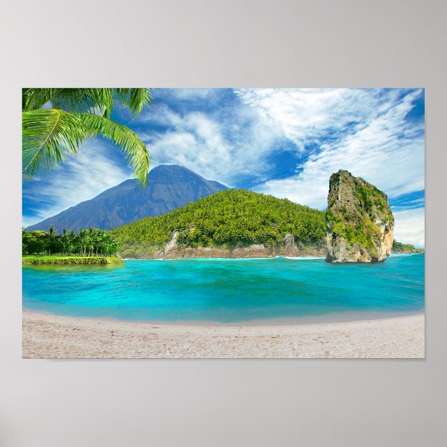 Tropical Island Sandy Beach Handflatan Träd Paradi Poster (Framsidan)