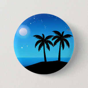 Tropical Island Silhouette med Måne och Stars Knapp