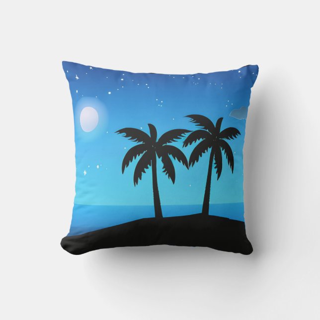 Tropical Island Silhouette med Måne och Stars Kudde (Framsida)