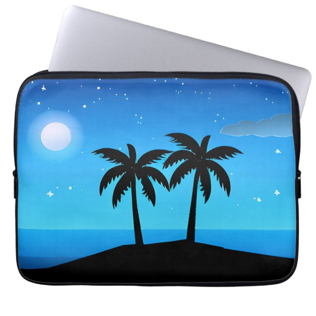 Tropical Island Silhouette med Måne och Stars Laptop Fodral (Framsidan)